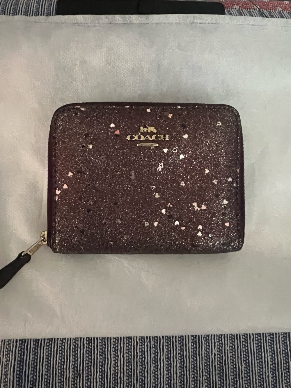 Coach Plum Glitter Zip Wallet with Gold Hardware